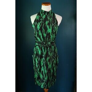 Vintage Triple Play Green Retro Pin Up Belted Button Down Open Back Dress Size 7